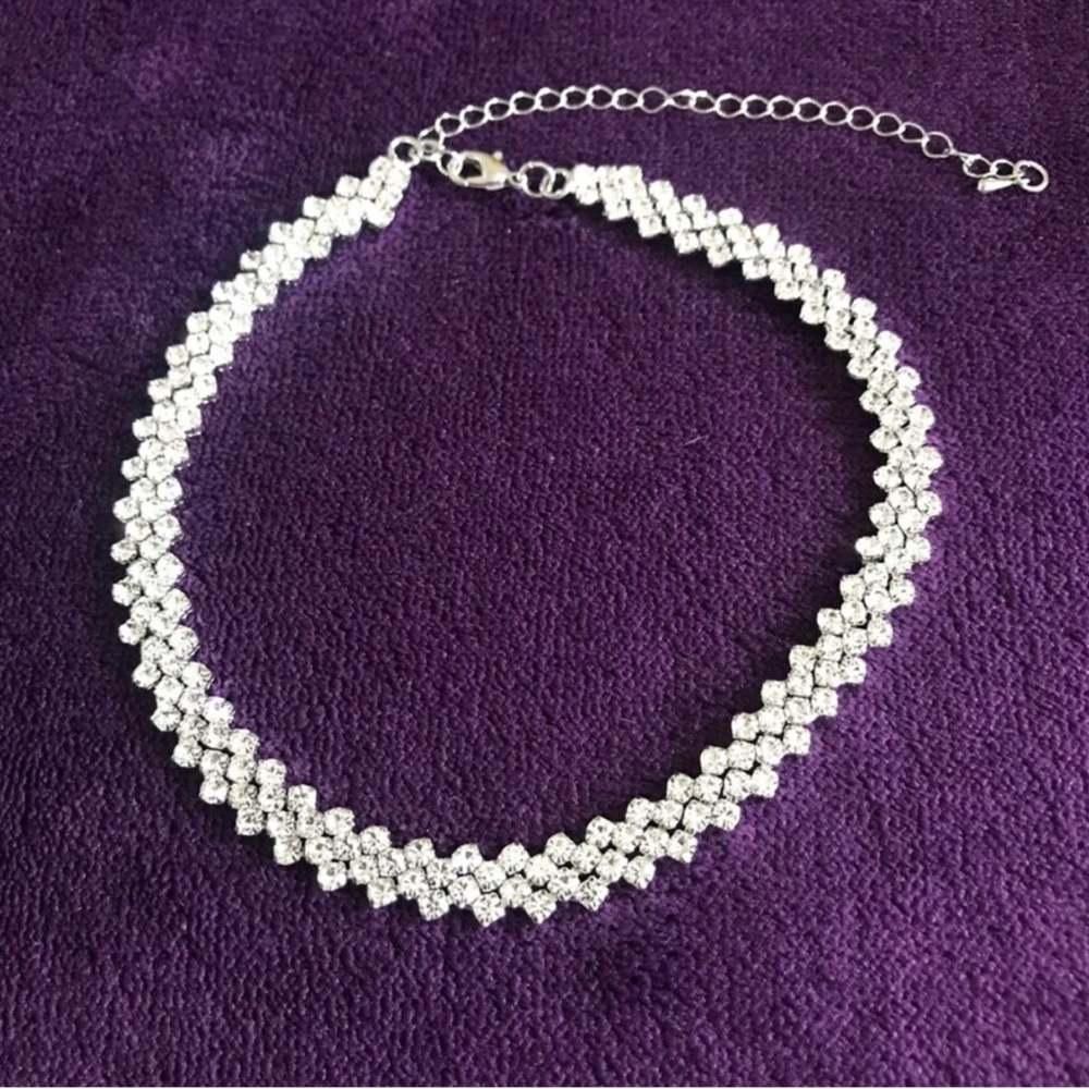 Silver Crystal Double-Row Choker Necklace